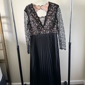 black gown maxi dress with top lace detail